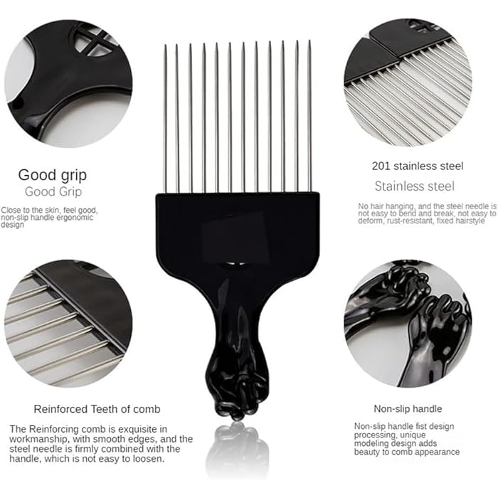 Metal Pick Comb, Detangle Wig Braid Hair Styling Comb, Hair Pick, Hair Comb Pick African American Hair-multi colour - Image 2